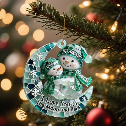 "I Love You To The Moon and Back" Personalized Snowman Acrylic Ornament - Custom Keepsake Gift for Grandparents