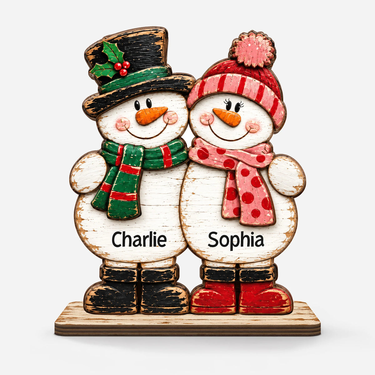 Rustic Snowman Couple Personalized Wooden Plaque - Romantic Christmas Keepsake for Couples