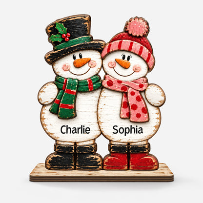 Rustic Snowman Couple Personalized Wooden Plaque - Romantic Christmas Keepsake for Couples