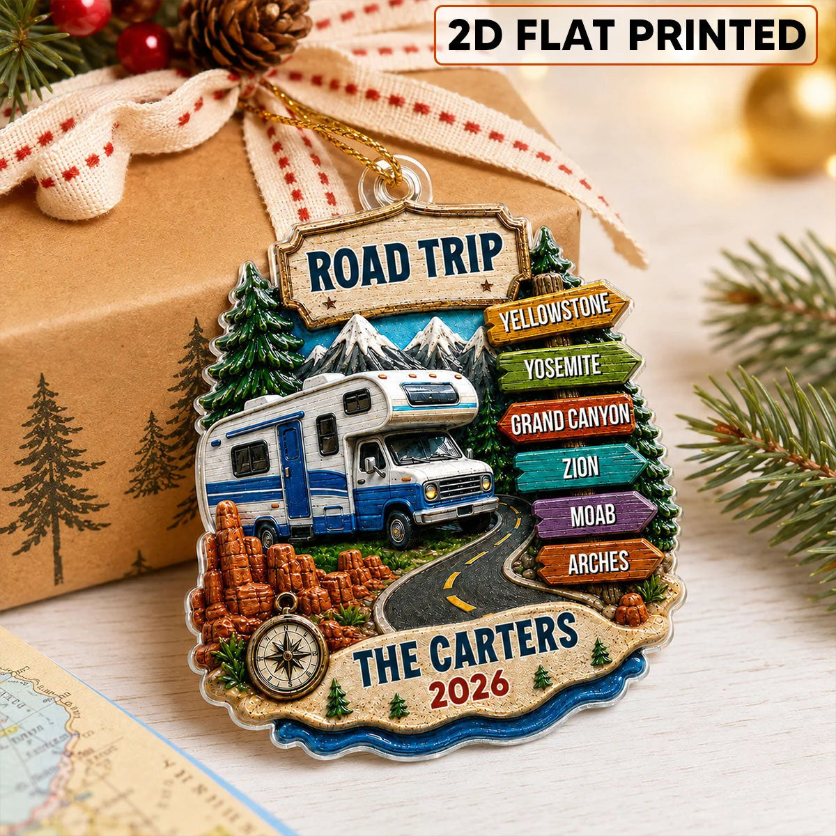 Road Trip Adventure Personalized Acrylic Ornament - Custom Camping Travel Gift for Family