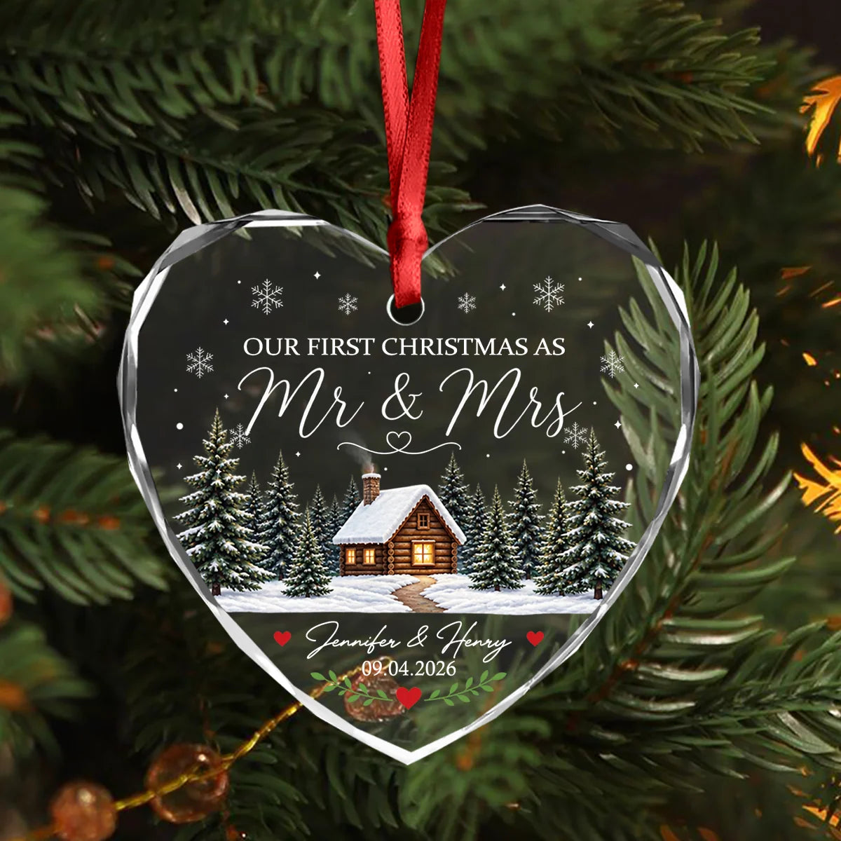 "Our First Christmas As Mr & Mrs" Personalized Glass Ornament - Custom Newlywed Keepsake