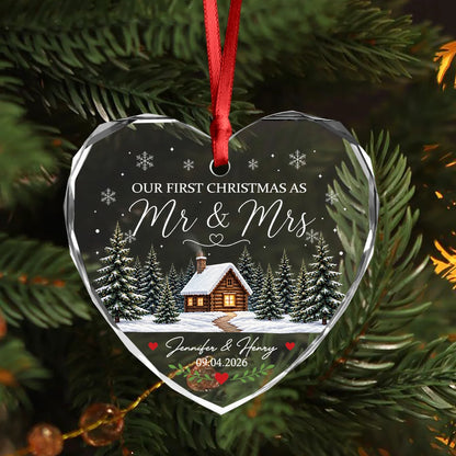 "Our First Christmas As Mr & Mrs" Personalized Glass Ornament - Custom Newlywed Keepsake