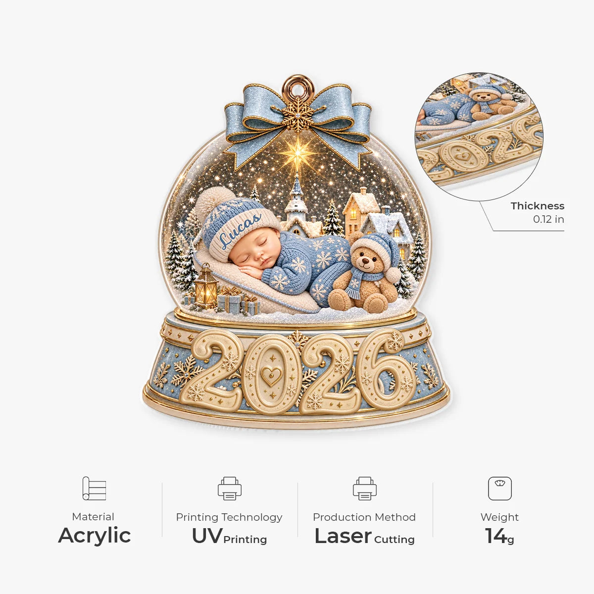 Sleeping Baby Personalized Acrylic Ornament - Christmas Keepsake Gift for New Mom