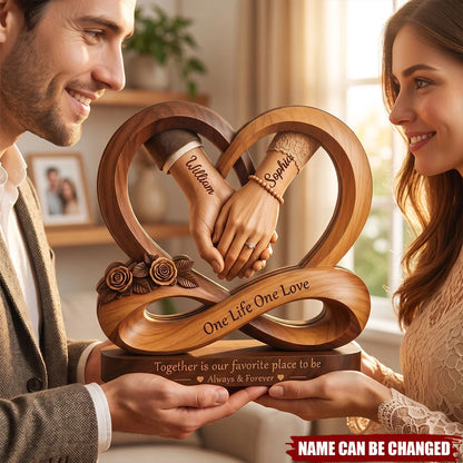 One Life One Love Personalized Wooden Block - Custom Romantic Wedding Gift for Couples