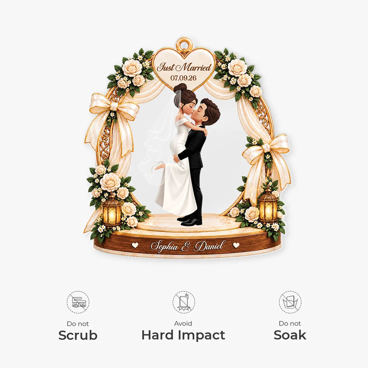 Just Married Personalized Acrylic Ornament - Wedding Keepsake Gift for Bride & Groom