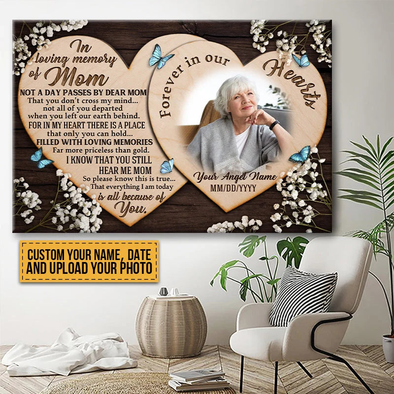 "In Loving Memory of Mom" Personalized Canvas / Poster - Custom Memorial Photo Wall Art Gift