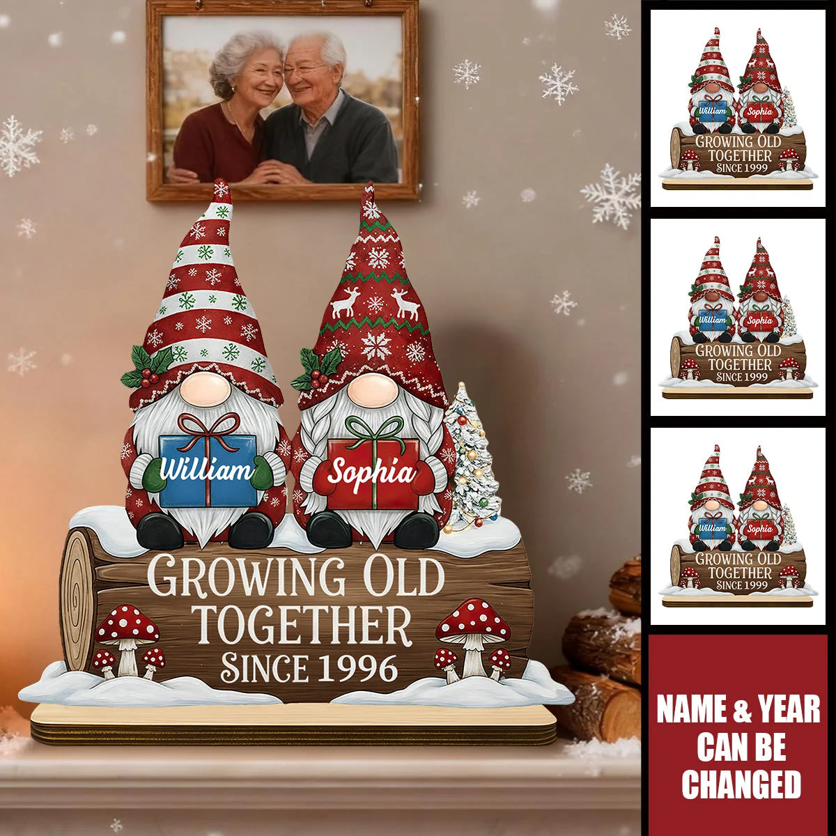 Growing Old Together Personalized Sitting Wooden Plaque for Couples - Custom Christmas Anniversary Keepsake Sign