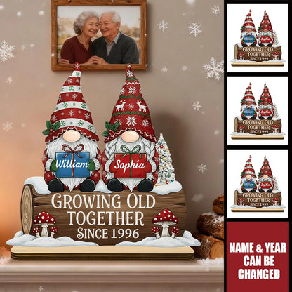 Growing Old Together Personalized Sitting Wooden Plaque for Couples - Custom Christmas Anniversary Keepsake Sign