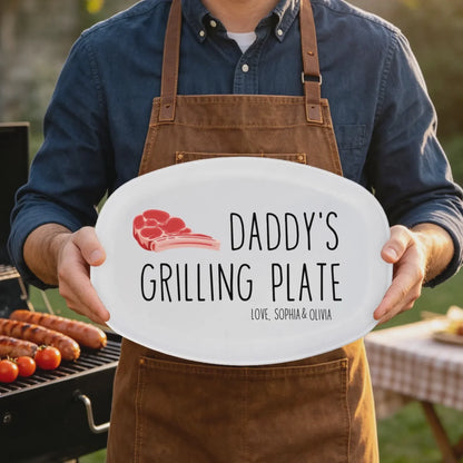 "Daddy's Grilling Plate" Personalized BBQ Platter - Custom Grill Master Gift for Dad