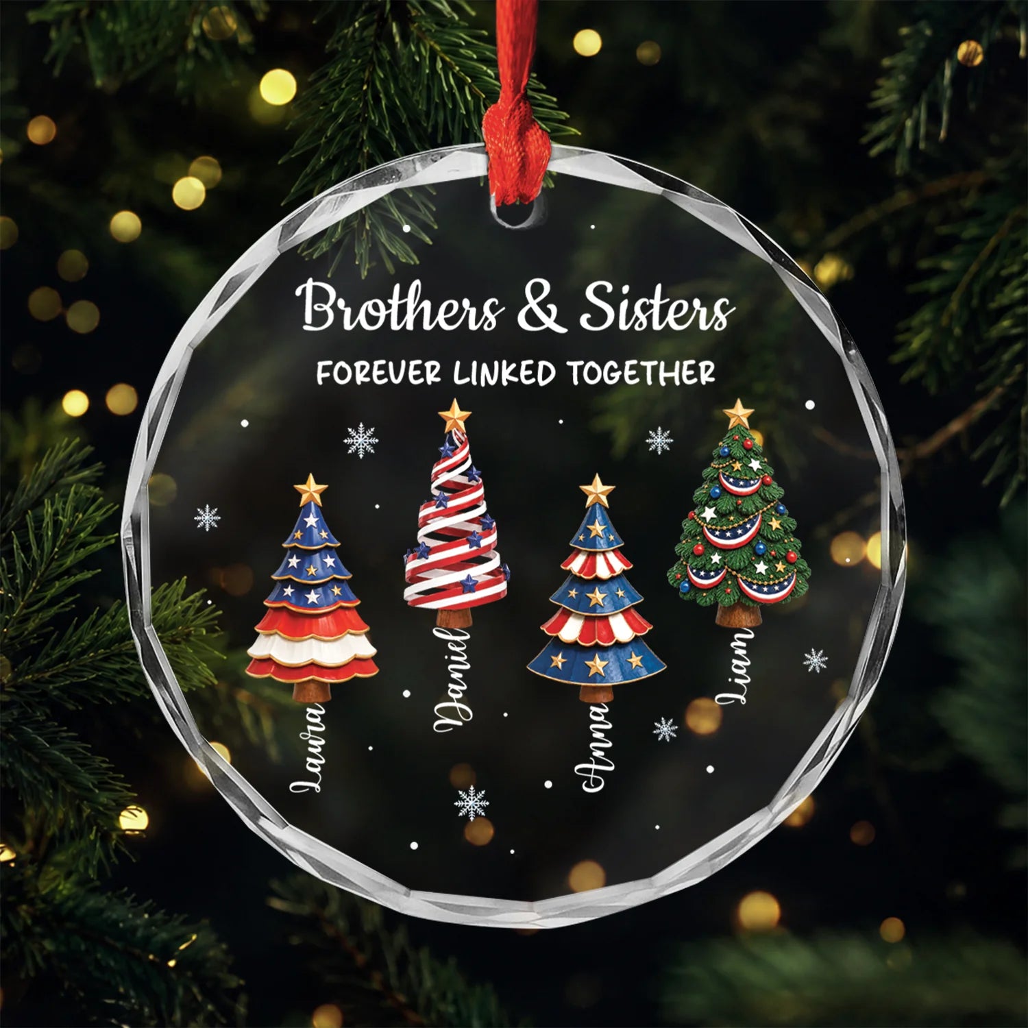 Brothers & Sisters Christmas Tree Glass Ornament - Personalized Sibling Gifts