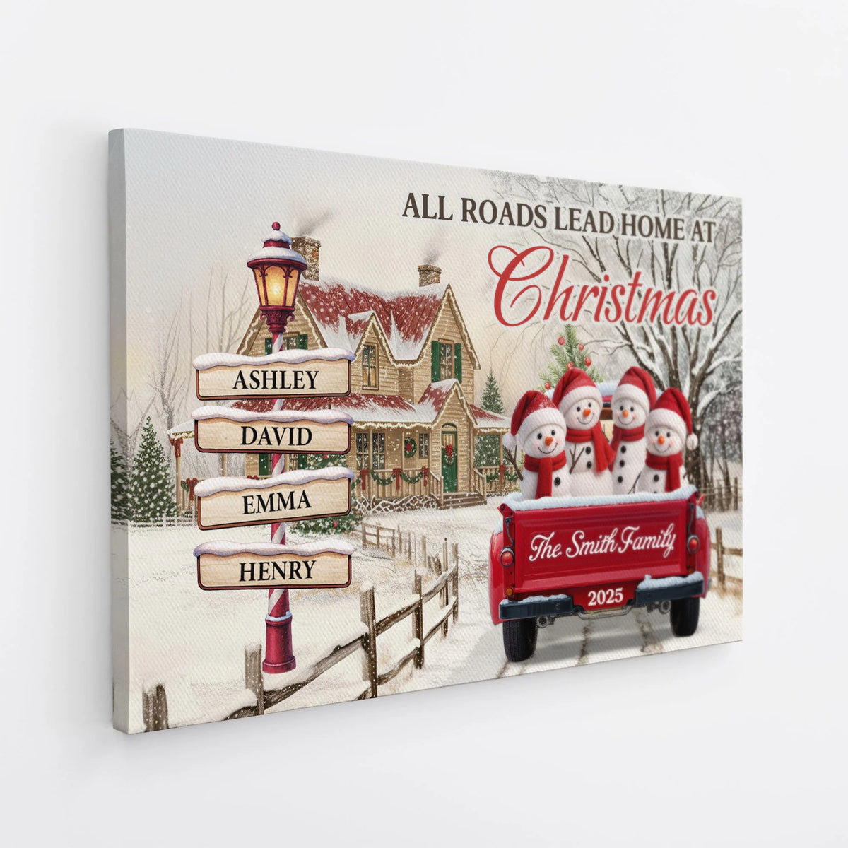 All Roads Lead Home at Christmas - Personalized Family Canvas / Poster Wall Art