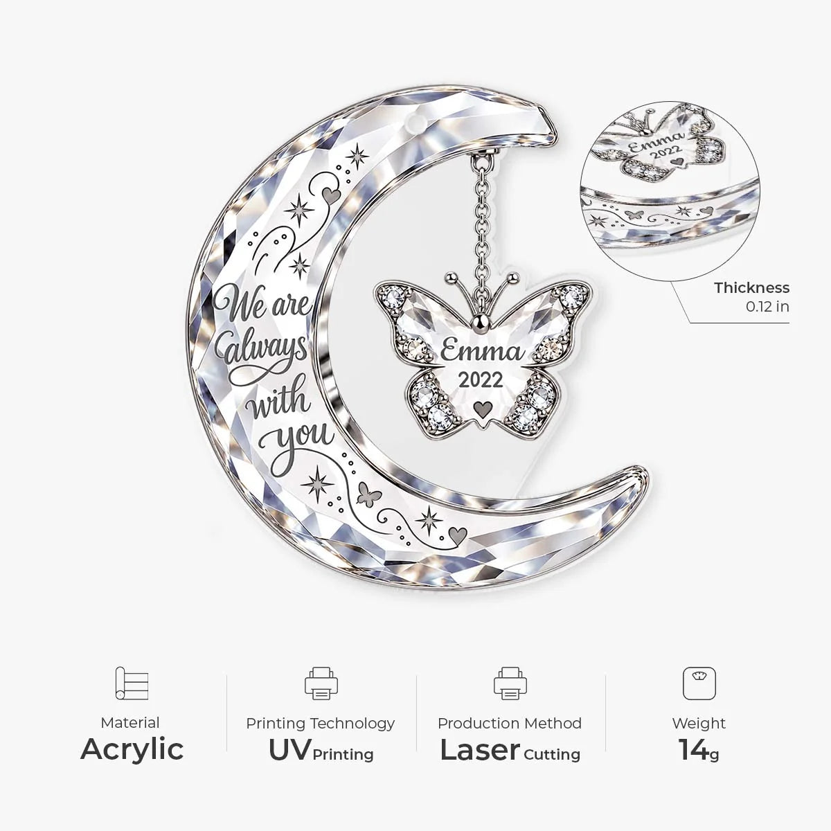 "We Are Always With You" Personalized Memorial Acrylic Ornament - Sympathy Gift for Family
