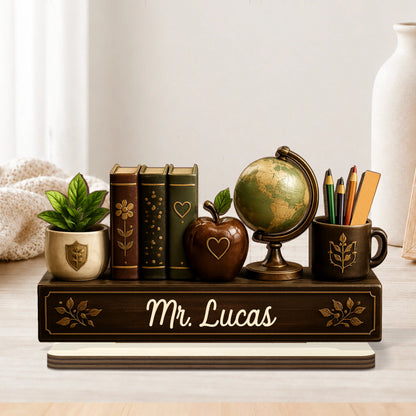 Personalized Teacher Bookshelf Wooden Plaque - Custom Name Classroom Desk Sign Gift