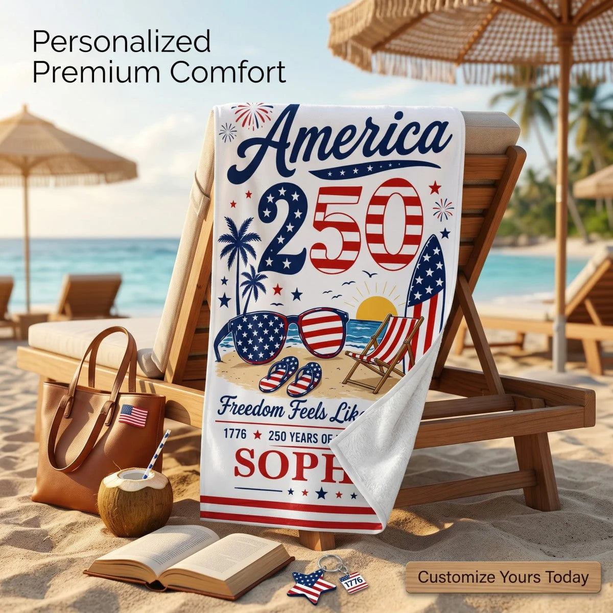 Custom Freedom Feels Like Summer Beach Towel personalization view for Family