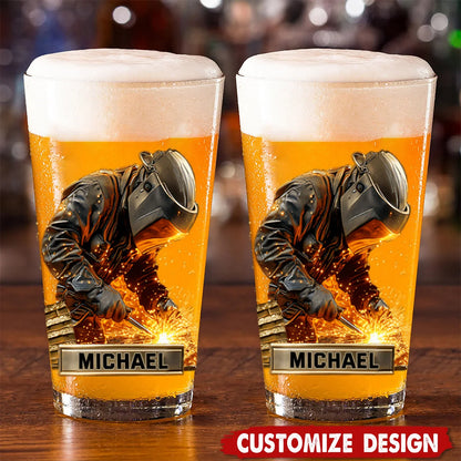 Strong Welder Personalized Beer Glass - Custom Name Gift for Welders