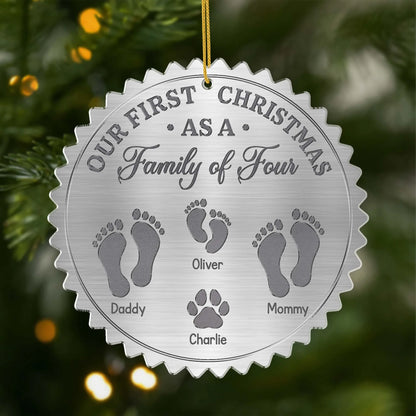Our First Christmas as a Family of Four - Personalized Acrylic Ornament for New Parents and Pet Families