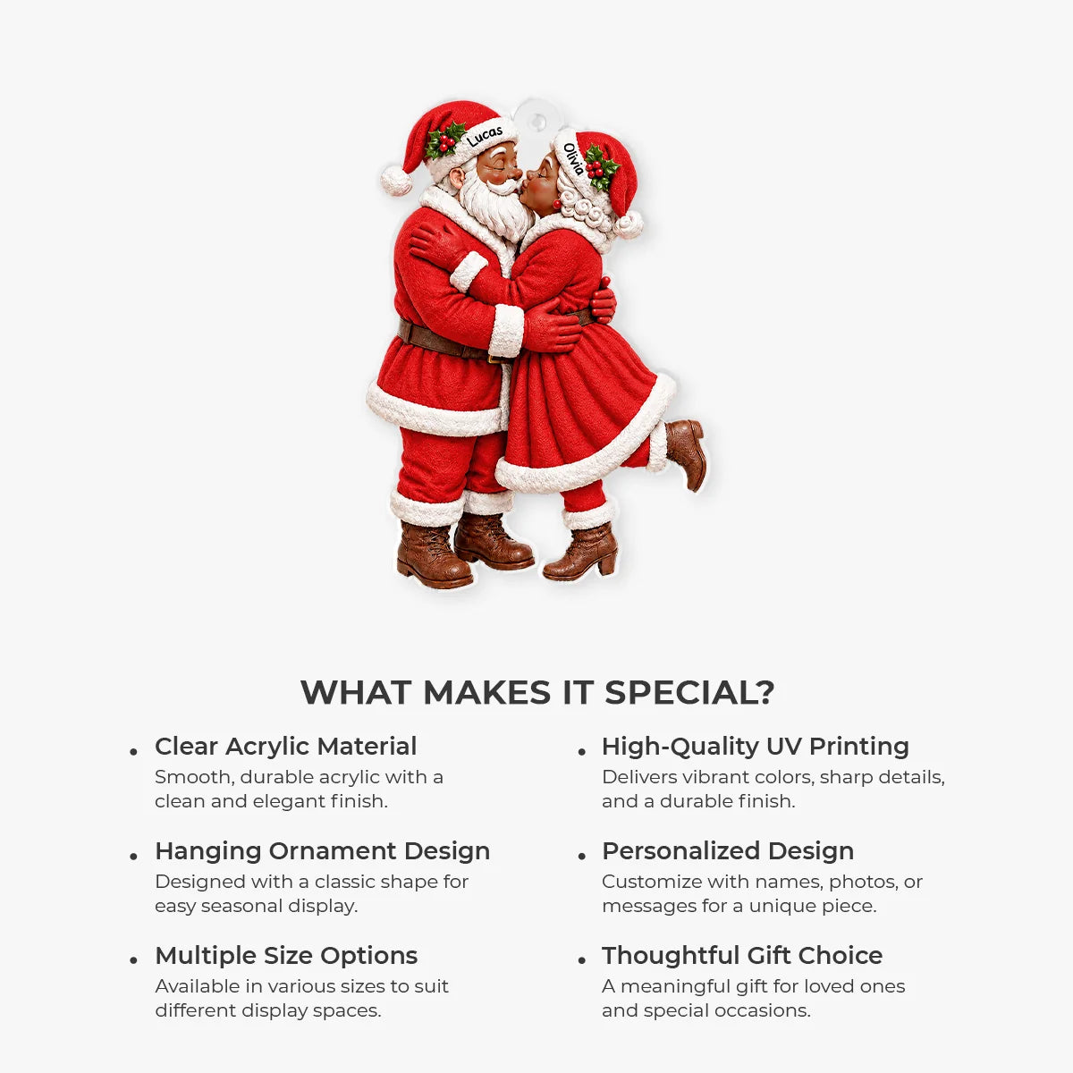 Kissing Santa Couple Personalized Acrylic Ornament - Couples Christmas Keepsake