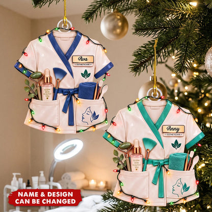 Custom Esthetician Uniform Acrylic Ornament - Personalized Skincare Spa Gift for Christmas