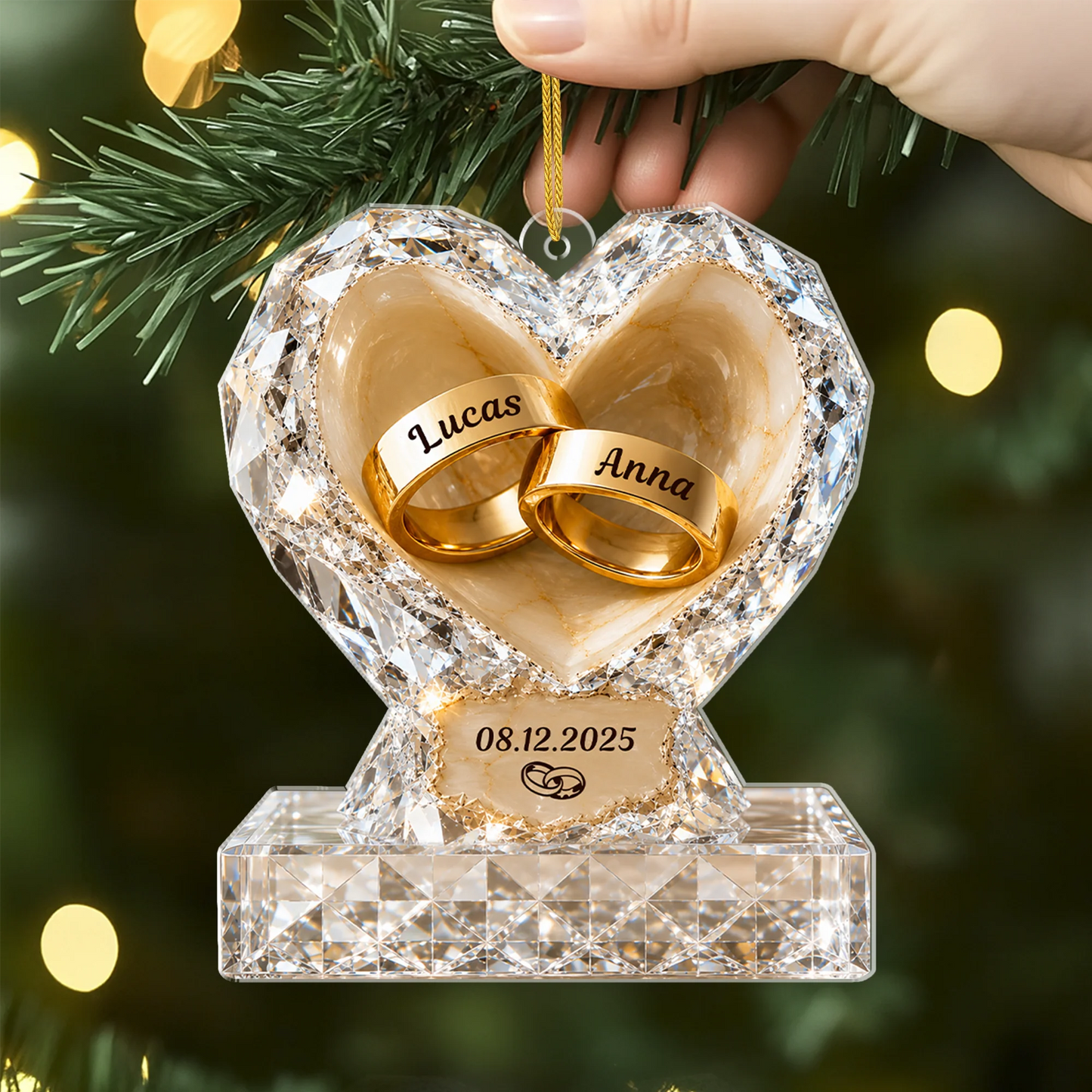Personalized Heart Ring Acrylic Ornament - Custom Wedding Gift for Couples & Anniversary Keepsake