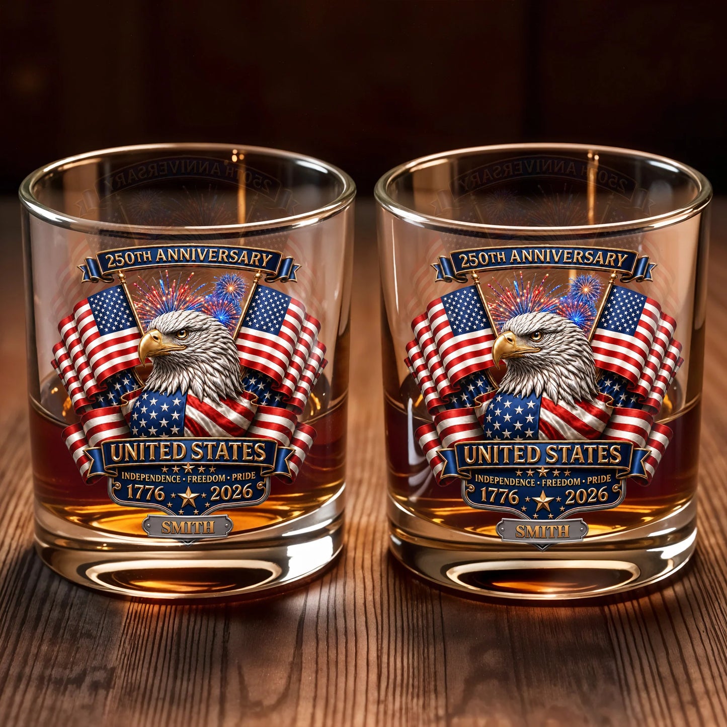 Personalized patriotic whiskey glass with custom printed USA flag and eagle design for veterans and dads image 7
