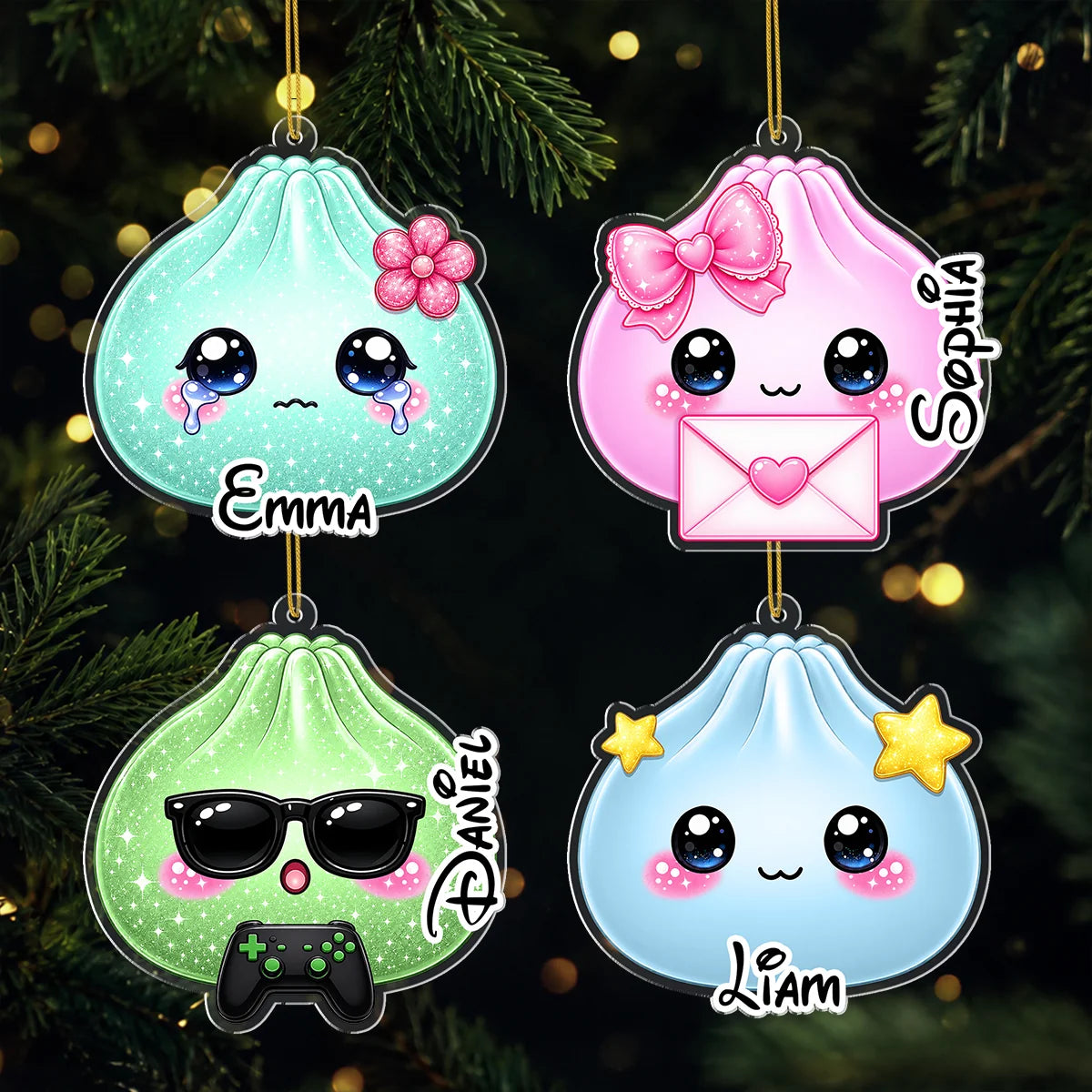 Cute Kawaii Squishy Dumpling Personalized Acrylic Ornament - Custom Christmas Gift for Kids & Family