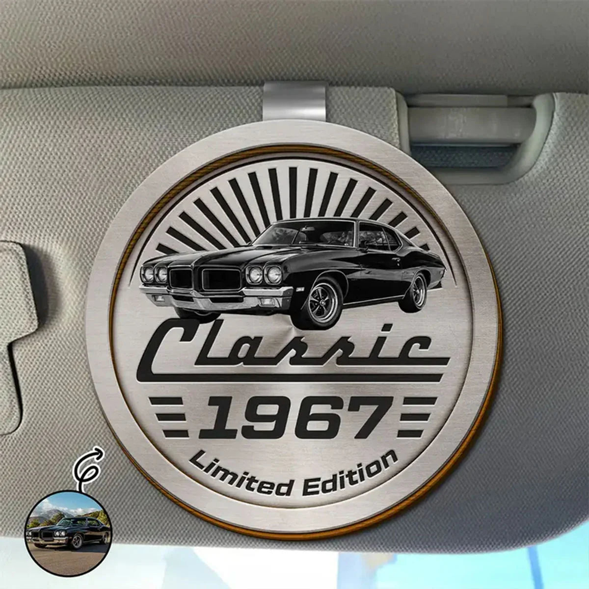 Custom photo classic car visor clip with classic 1967 limited edition print - personalized car gift for dad or husband