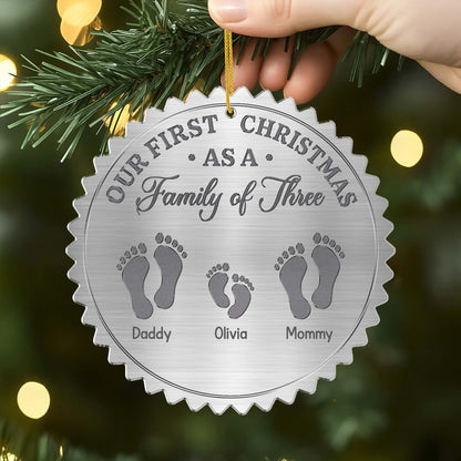 Our First Christmas as a Family of Four - Personalized Acrylic Ornament for New Parents and Pet Families
