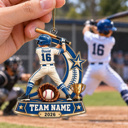 Personalized Baseball Player Ornament - Custom Name & Jersey Number Acrylic Keepsake for Son