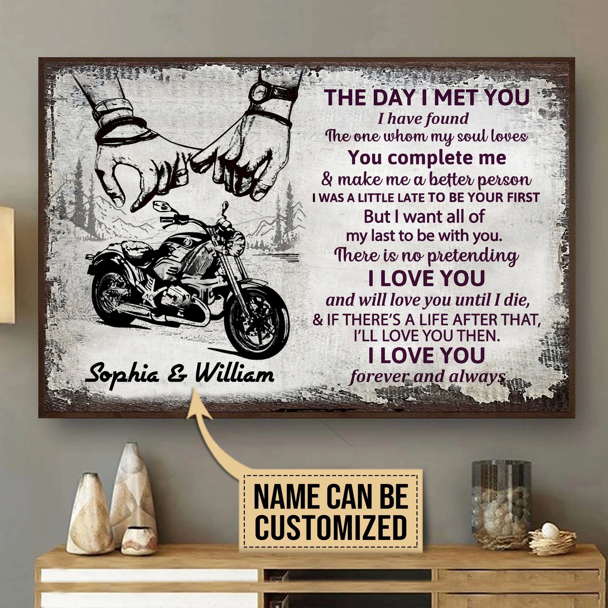 "The Day I Met You" Personalized Motorcycle Couple Canvas / Poster - Custom Anniversary Gift for Him or Her