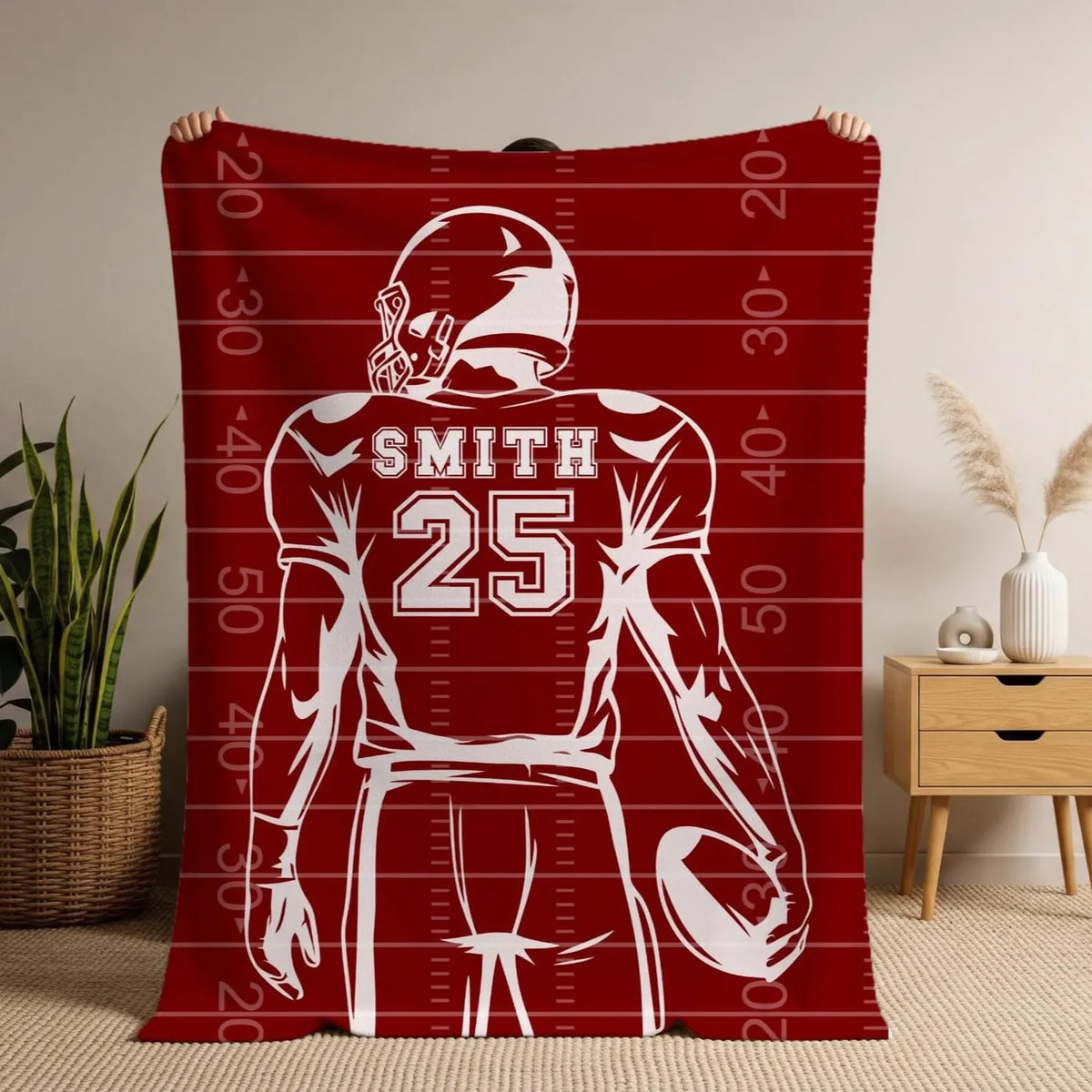 Custom Name & Number Football Blanket - Personalized Football Player Gift for Son