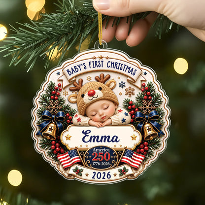 Baby's First Christmas Acrylic Ornament - Personalized America 250 Keepsake Gift