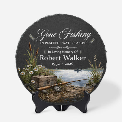 Gone Fishing In Peaceful Waters Above - Personalized Fishing Memorial Garden Stone