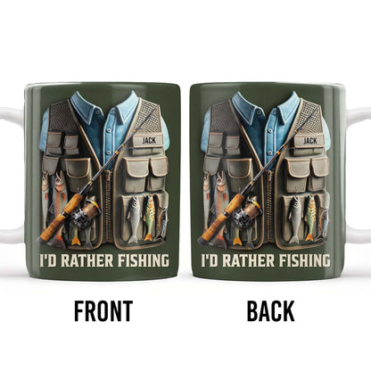 "I'd Rather Be Fishing" Personalized Ceramic Coffee Mug - Custom Gift for Fishing Enthusiasts