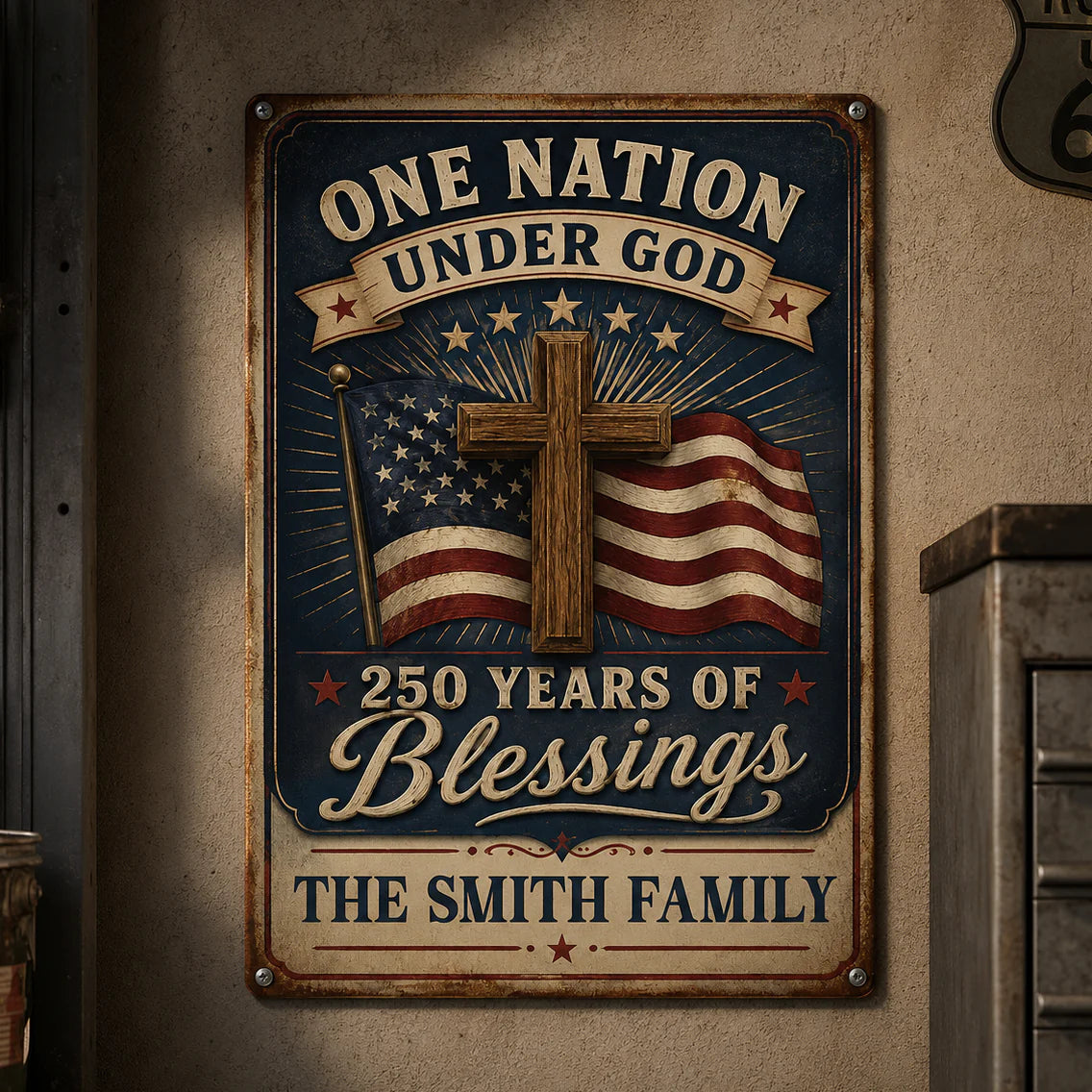 Custom One Nation Under God Metal Sign personalization view for Family