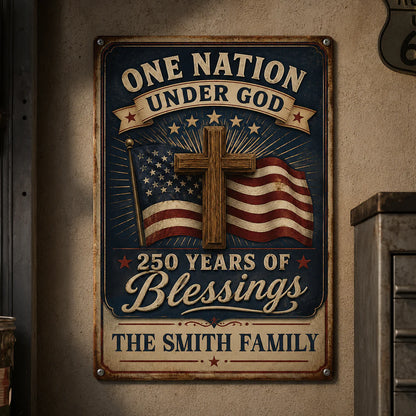 Custom One Nation Under God Metal Sign personalization view for Family