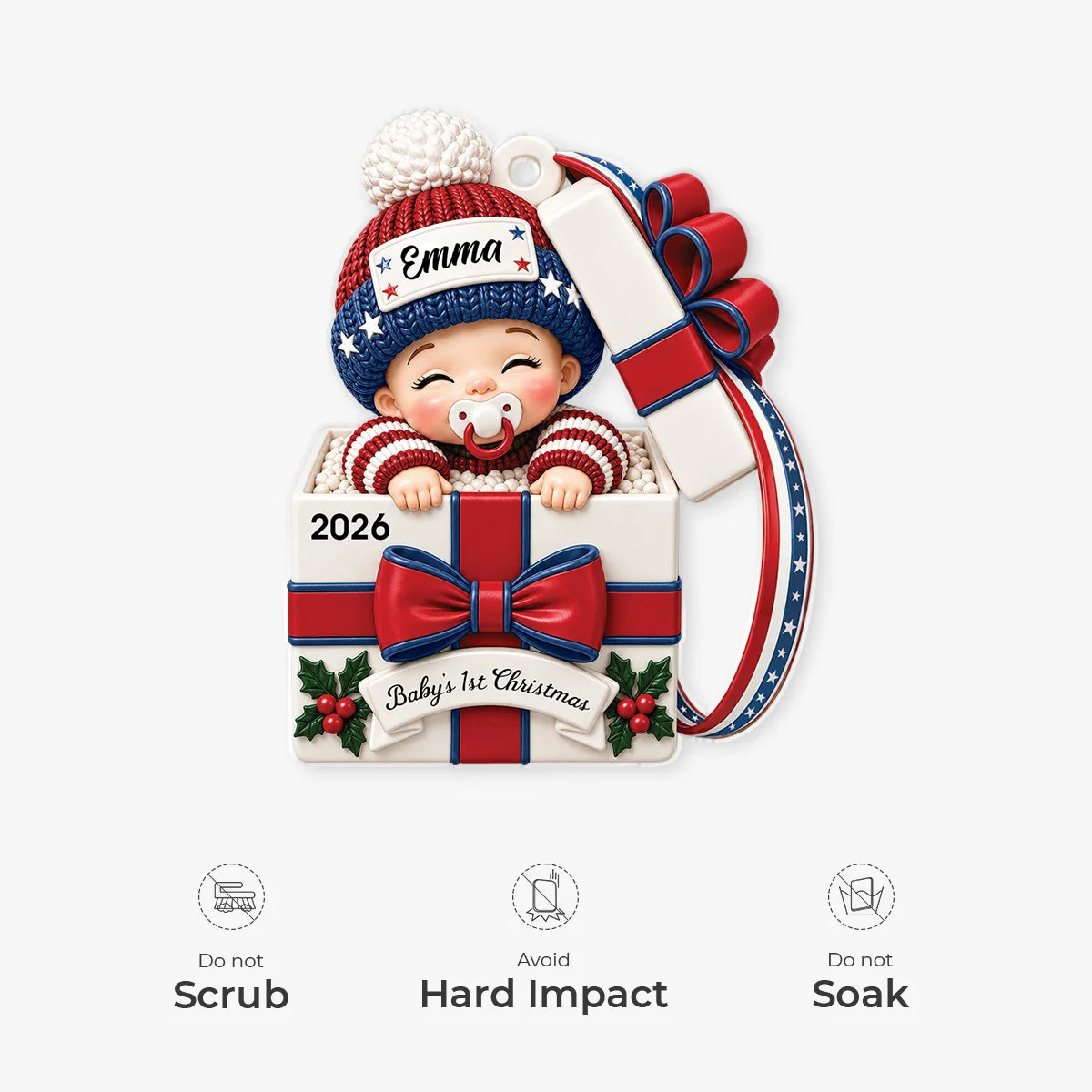 Baby's 1st Christmas Custom Gift Box Acrylic Ornament - Personalized Newborn Keepsake