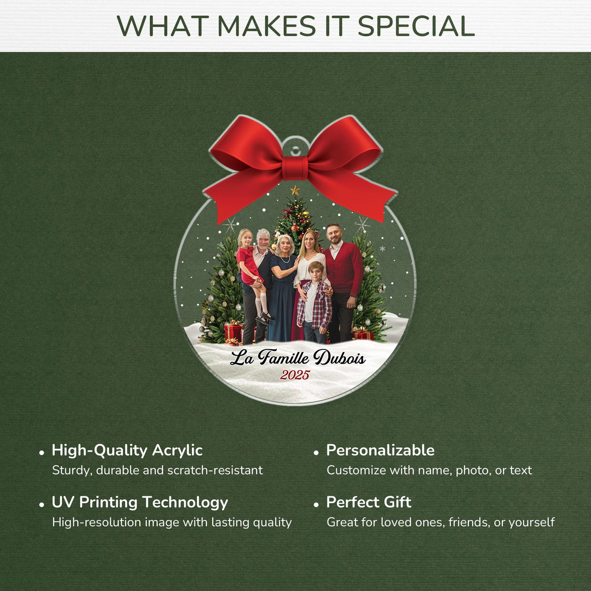 Custom Family Photo Acrylic Christmas Ornament - Personalized Holiday Keepsake Gift for Family