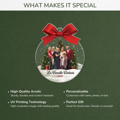 Custom Family Photo Acrylic Christmas Ornament - Personalized Holiday Keepsake Gift for Family