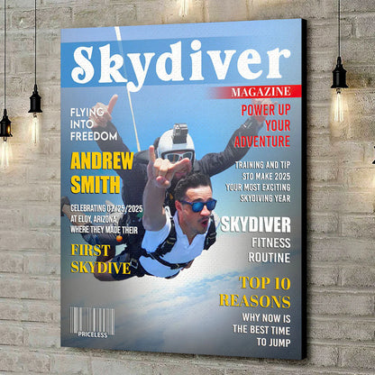 Custom Skydiver Magazine Cover Canvas for Yourself with personalized design details for meaningful gifting