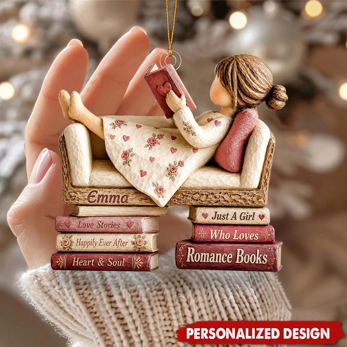"Just A Girl Who Loves Romance Books" Personalized Acrylic Ornament - Custom Reader Keepsake Christmas Gift for Book Lovers