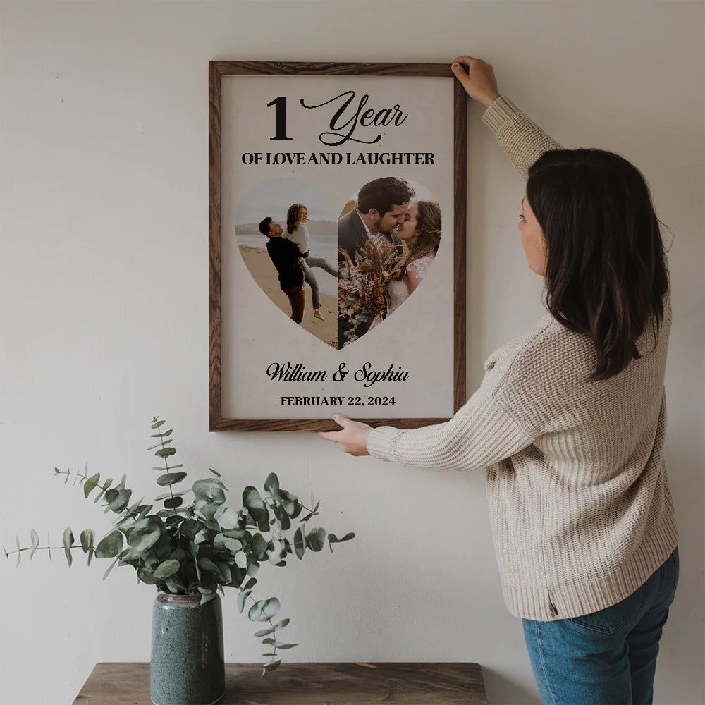 Custom 1 Year Of Love & Laughter Photo Canvas personalization view for Wife