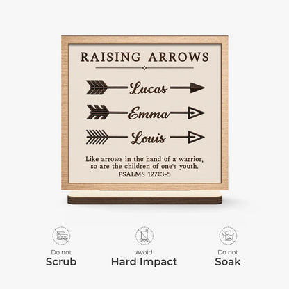 "Raising Arrows" Personalized Wooden Plaque - Custom Kids Name Gift for Mom & Dad