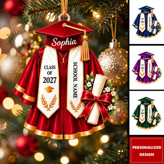 Class of 2027 Personalized Graduation Cap and Gown Ornament - Custom Keepsake for Senior