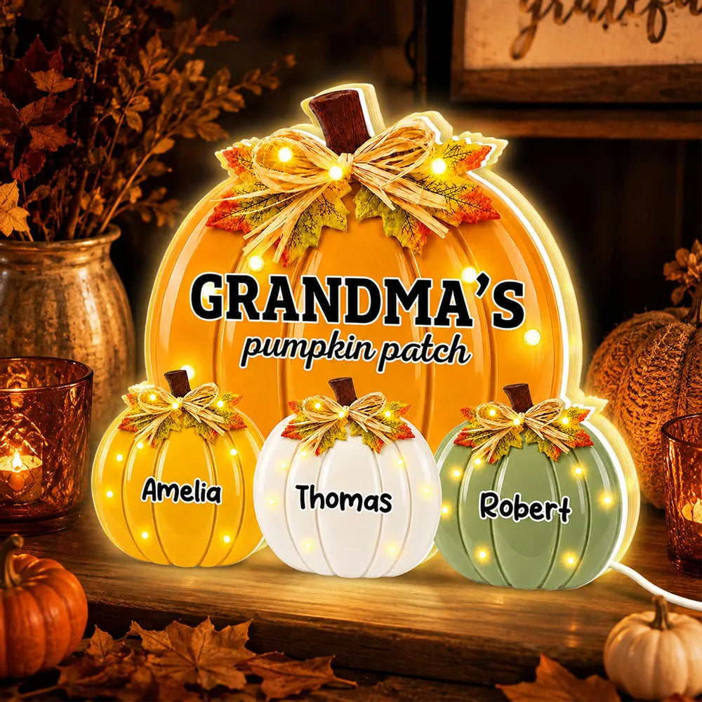 Grandma's Pumpkin Patch Personalized Acrylic Light Box - Custom Fall Decor for Grandma with Grandkids Names