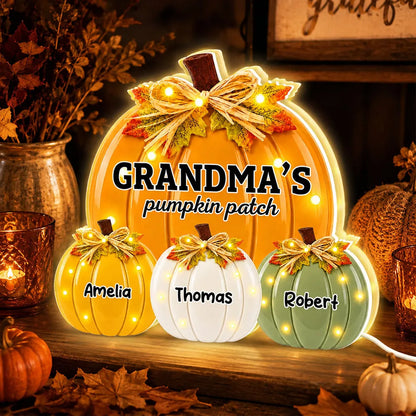 Grandma's Pumpkin Patch Personalized Acrylic Light Box - Custom Fall Decor for Grandma with Grandkids Names