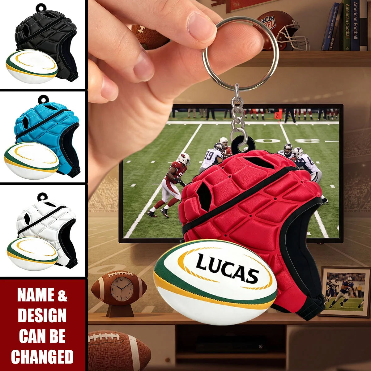 Personalized Rugby Keychain - Custom Name Gift for Rugby Lovers