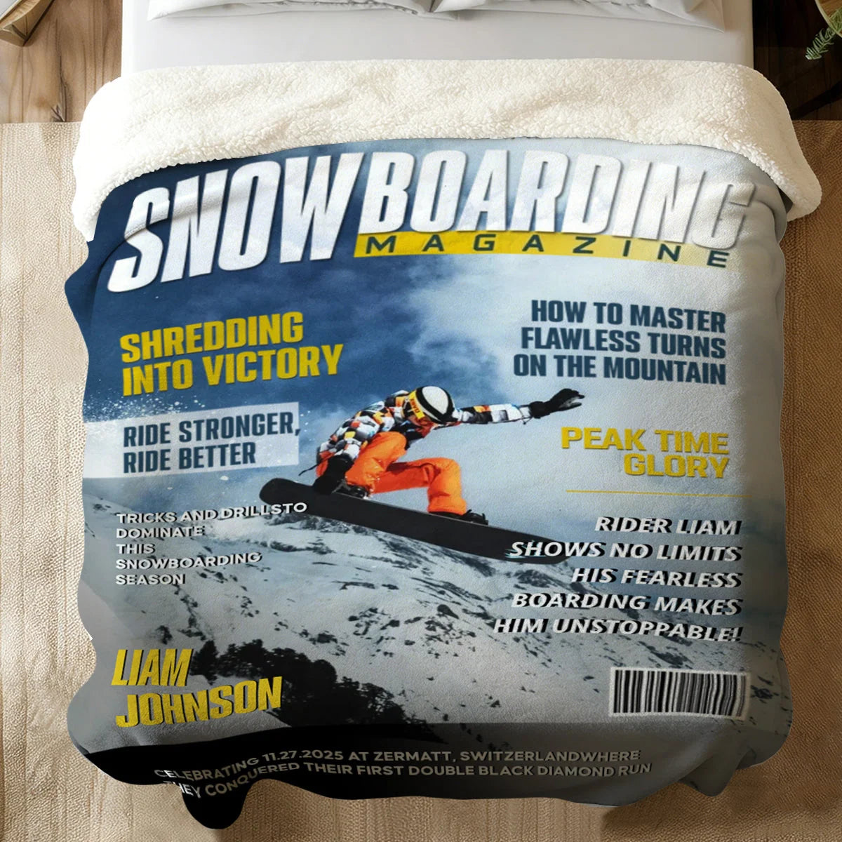 Personalized Snowboarding Photo Blanket - Birthday Gift for Winter Riders