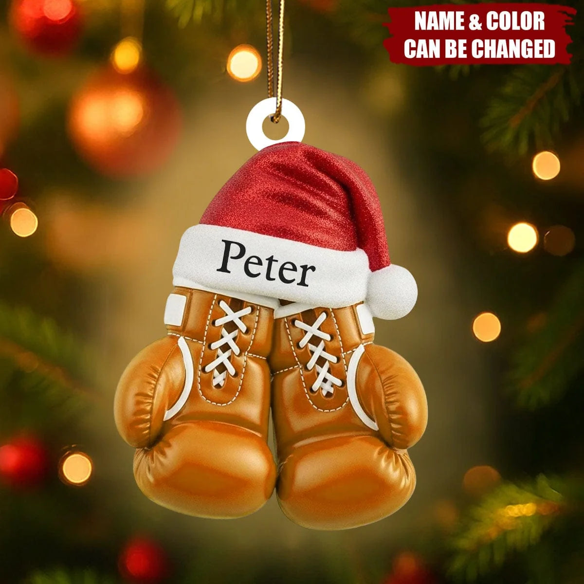 Personalized Boxing Gloves Acrylic Ornament with Santa Hat - Custom Name Christmas Tree Decor for Boxers