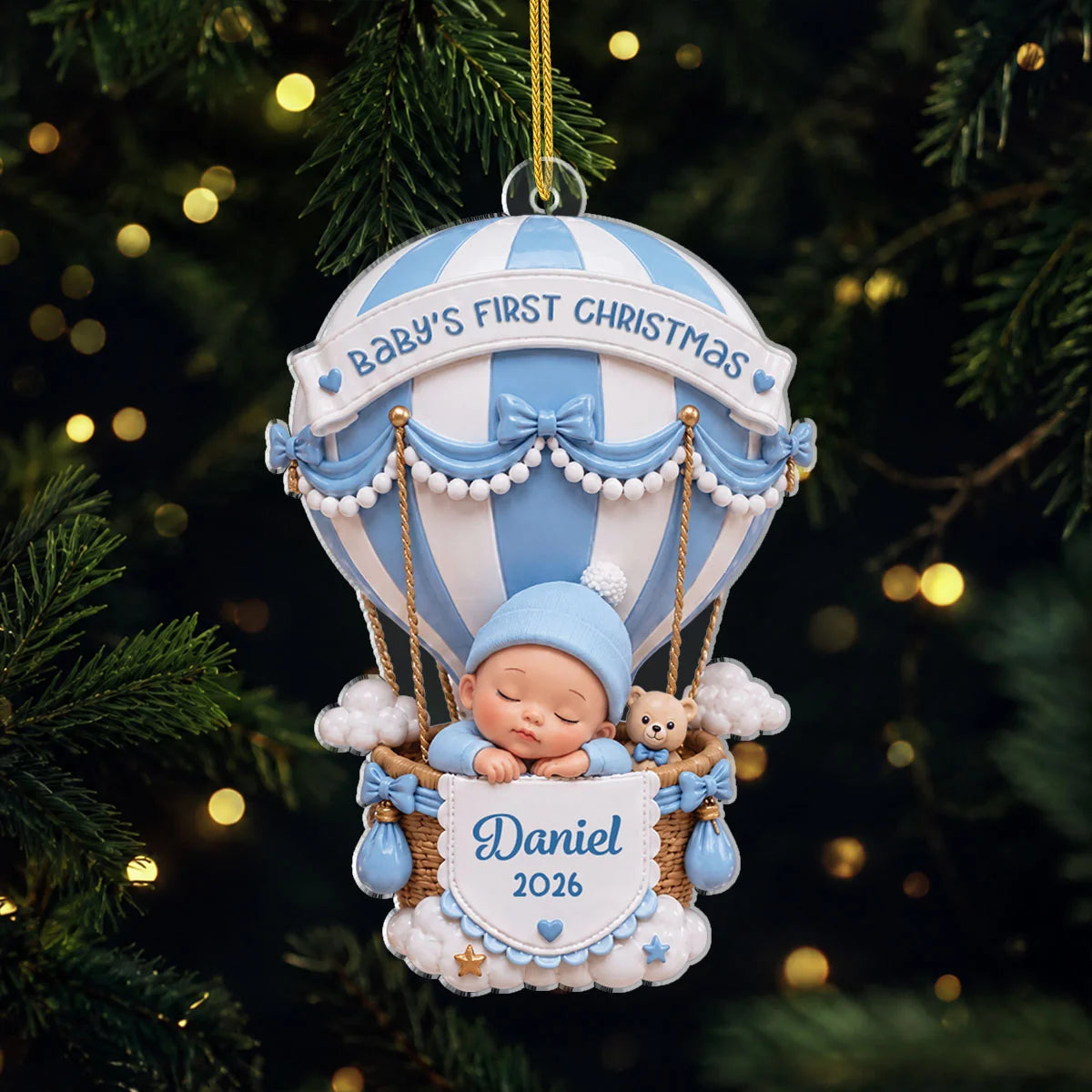 Baby's First Christmas Hot Air Balloon Personalized Acrylic Ornament - Custom Keepsake Gift for New Mom and Baby