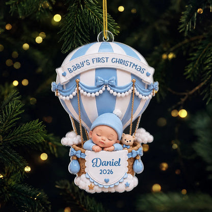 Baby's First Christmas Hot Air Balloon Personalized Acrylic Ornament - Custom Keepsake Gift for New Mom and Baby
